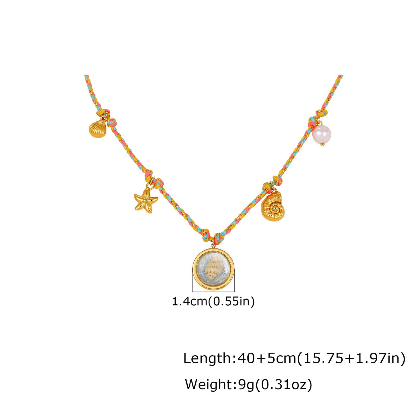 Colorful & Fun Color Braided Rope Stainless Steel Resin Ocean Shell Conch Necklace