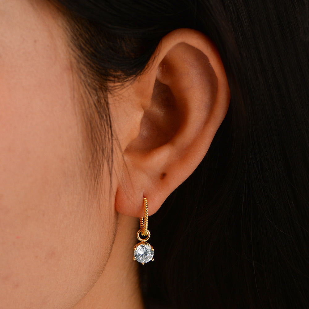 S925 Sterling Silver Round Zircon Earrings And Earrings Ear Accessories