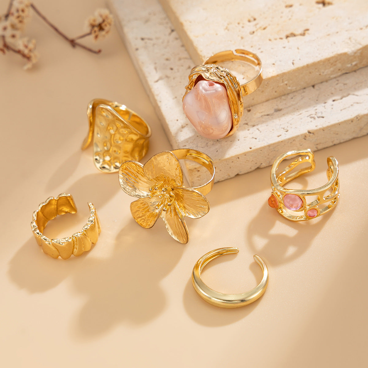 Planderful Vienna Verve Open Ring With Imitation Pearl Ring And Lava Design For Jewelry Lovers