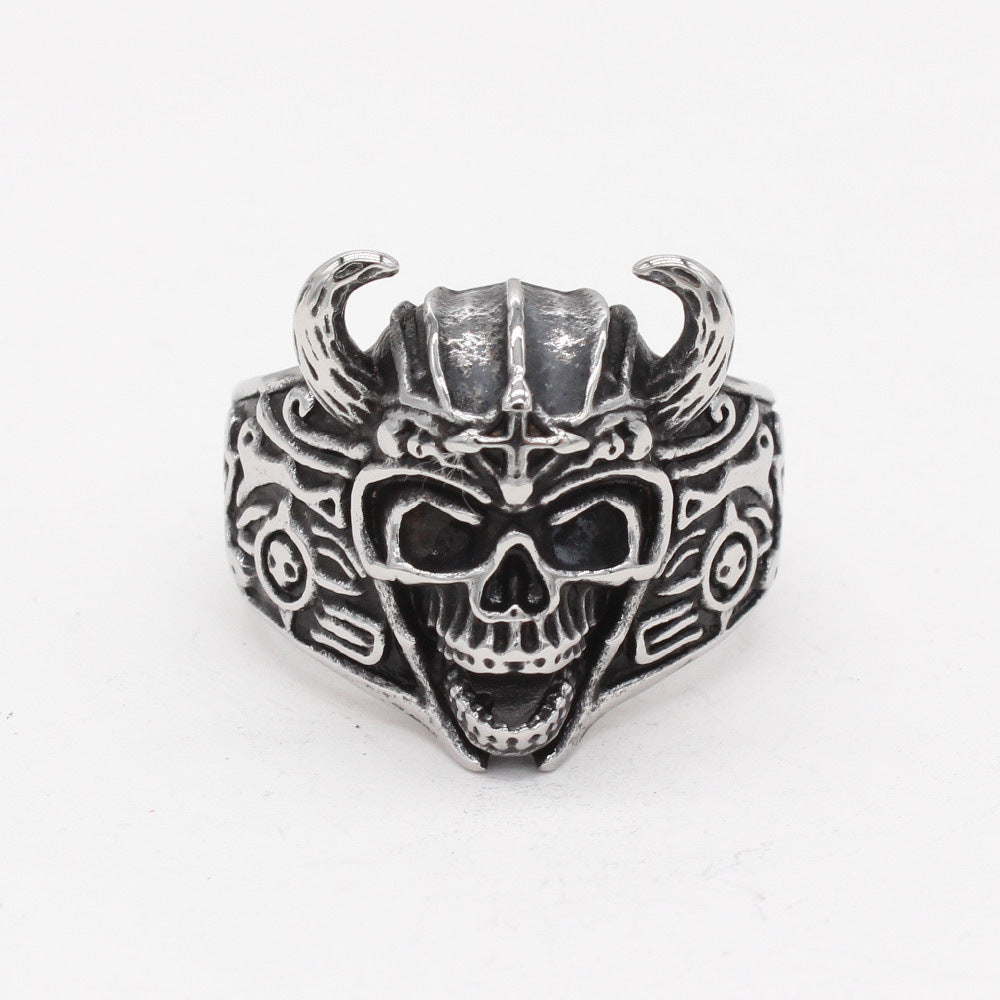 Titanium Steel Horned Skull Ring
