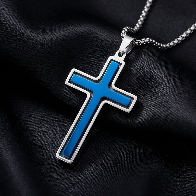 Popular Japanese And Korean Retro Rotatable Cross Two-Color Stainless Steel Men's Pendant Necklace