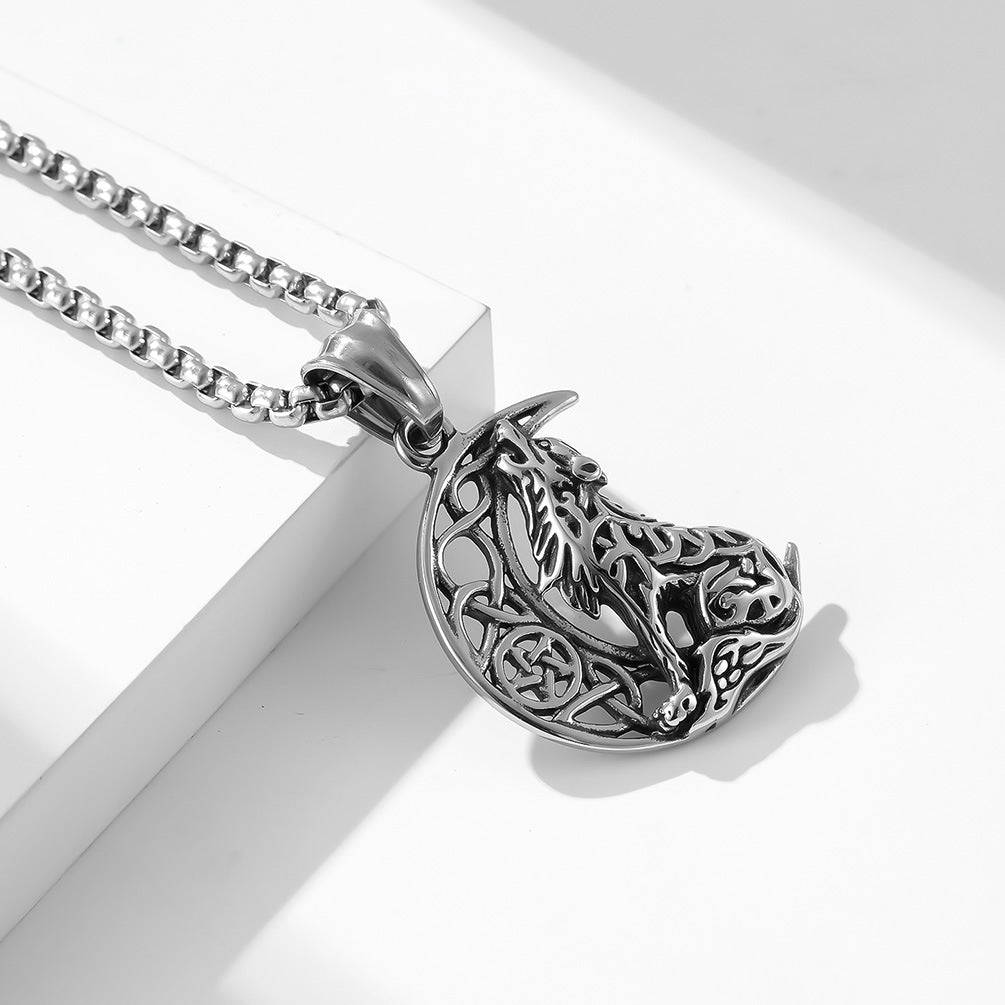Nordic Celtic Wolf Stainless Steel Pendant Necklace for Men