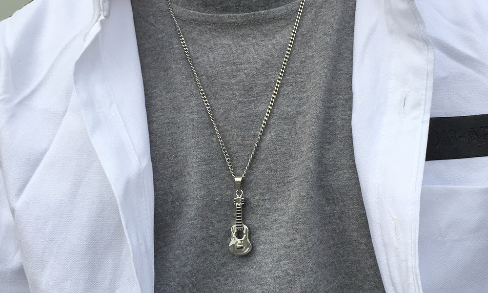 Titanium Steel Openable Urn Guitar Pendant Necklace for Men