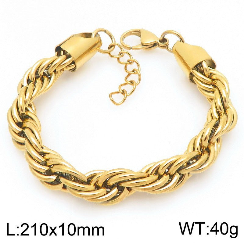 Twisted Rope Bracelet And Necklace Set Stainless Steel Men