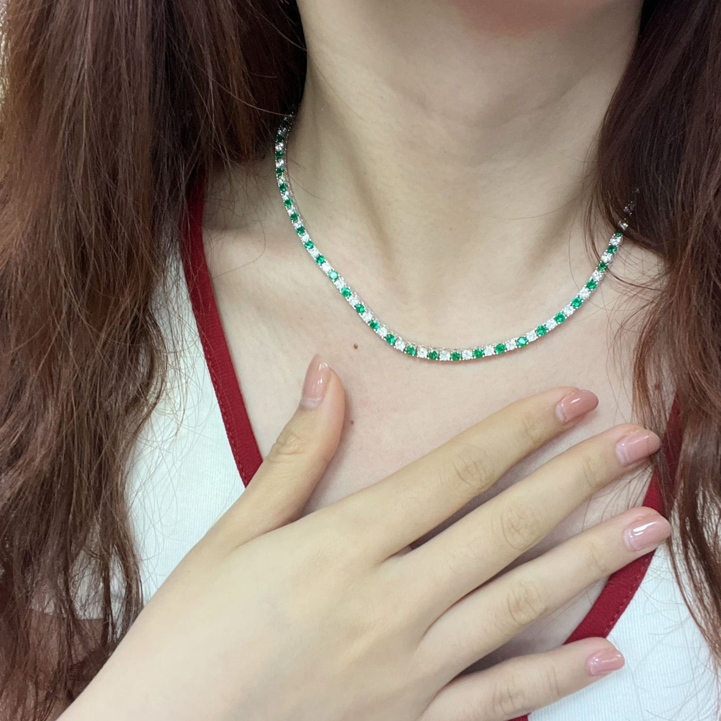 European And American High-End 3mm Lab Grown Gemstone Tennis Necklace With Zircon