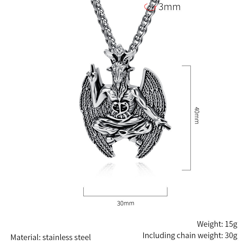 Planderful Everyday Genie Devil Goat Pendant Necklace Titanium Steel For Men And Unisex, Mysterious Retro Protection Charm