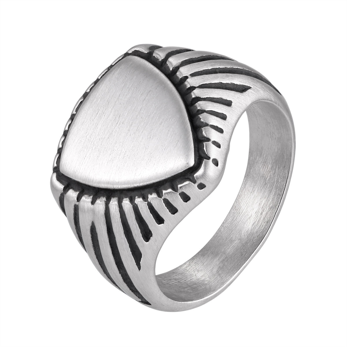 Men's American Tough Guy Literary Stainless Steel Brushed Triangle Ring