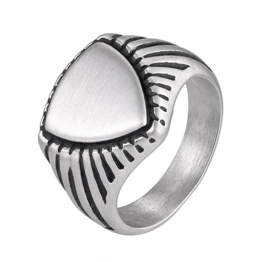Men's American Tough Guy Literary Stainless Steel Brushed Triangle Ring