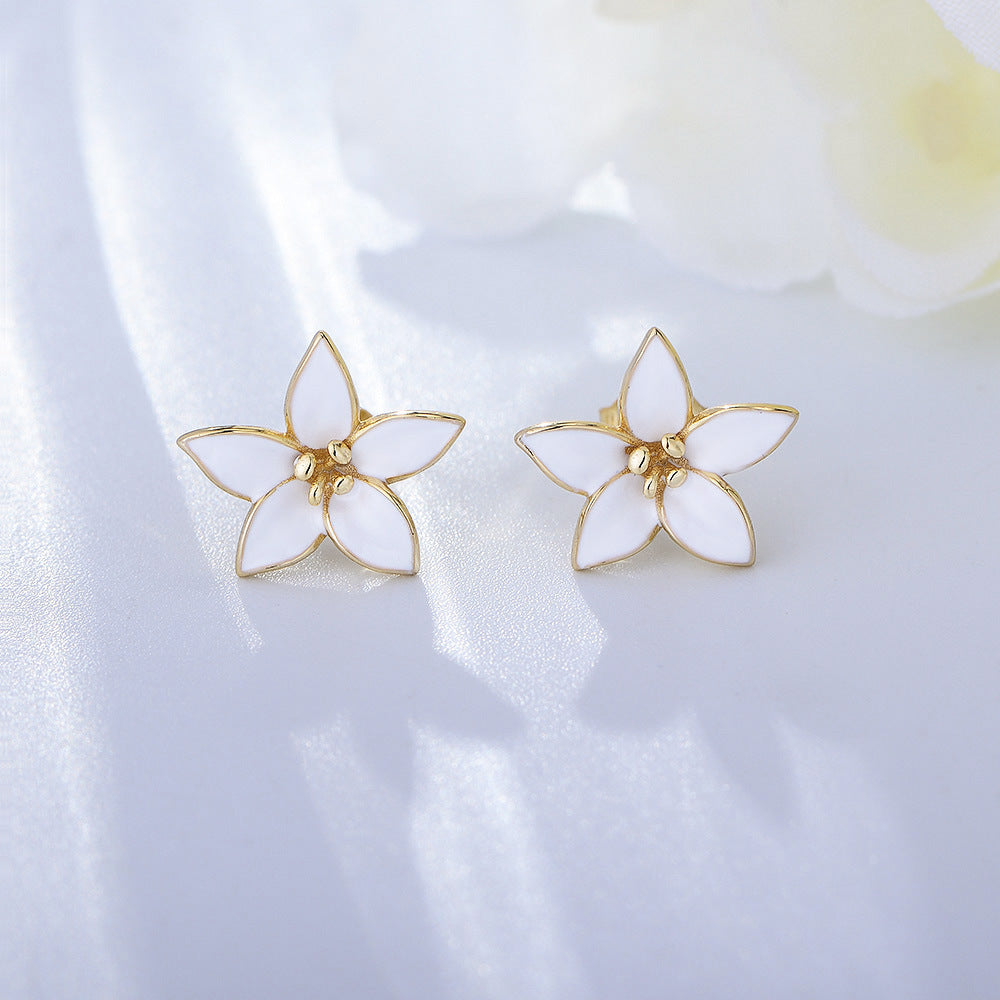 Korea Dongdaemun Dripping Flower Sterling Silver Earrings Retro Style Stud Earrings