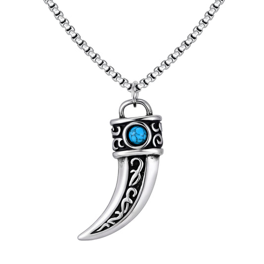 Planderful Mens Stainless Steel Turquoise Horn Necklace