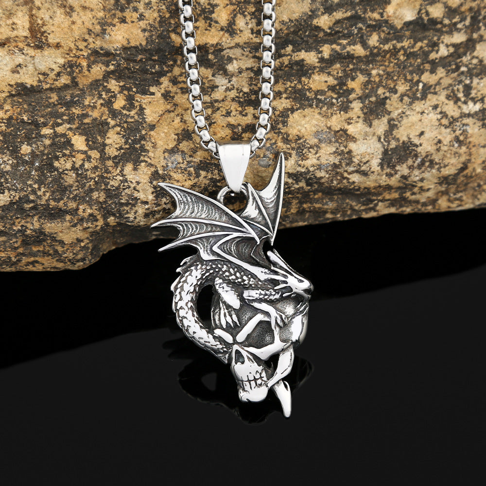 Flame Dragon Titanium Steel Pendant Skull Necklace for Men
