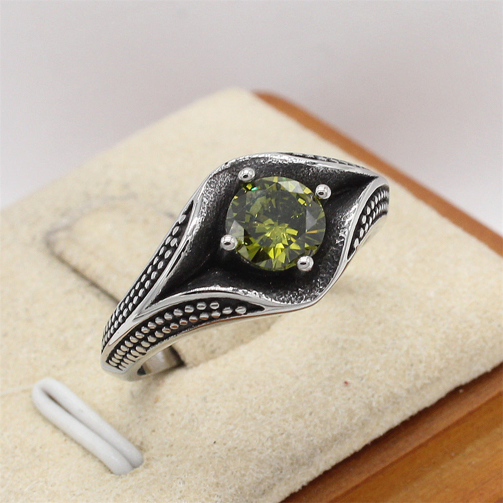 Planderful Everyday Genie Unisex Titanium Steel Ring with Zircon Inlay Personalized Retro European American Style