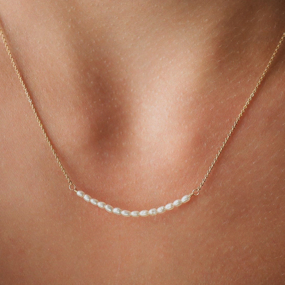 S925 Sterling Silver Smiley Face Natural Pearl Necklace And Versatile Freshwater Rice Bead