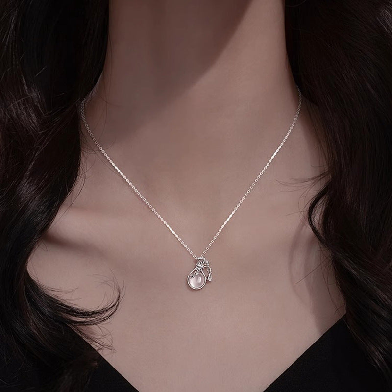 Planderful 925 Sterling Silver Necklace Lucky Bag Design For Women Collarbone Chain Gift