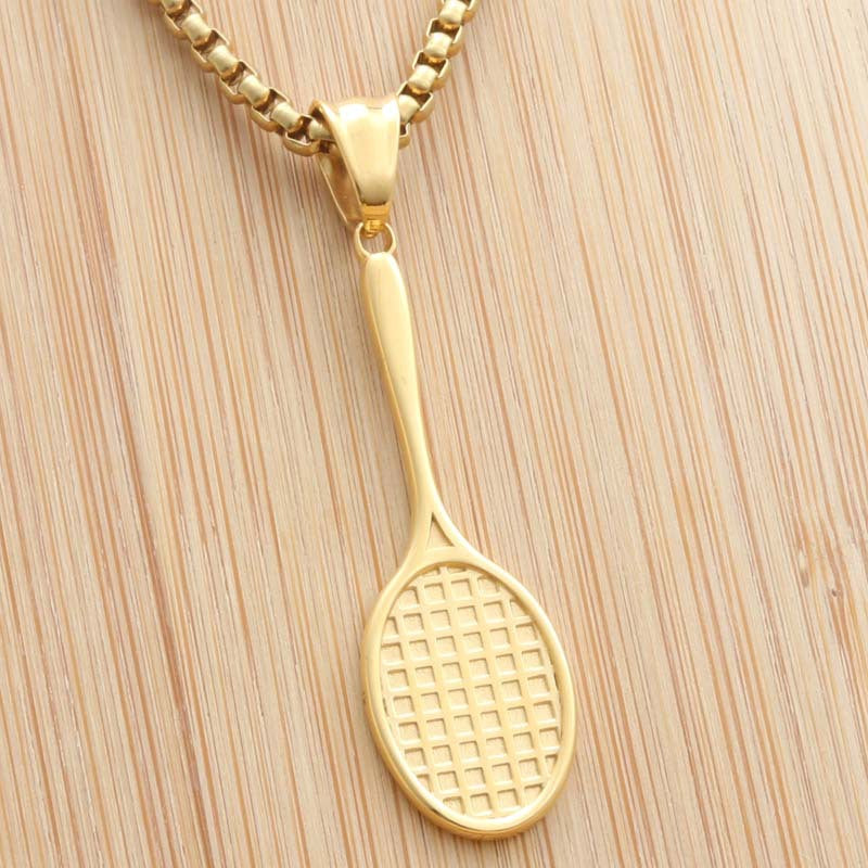 Personalized Retro Titanium Steel Badminton Racket Pendant Necklace for Men and Women