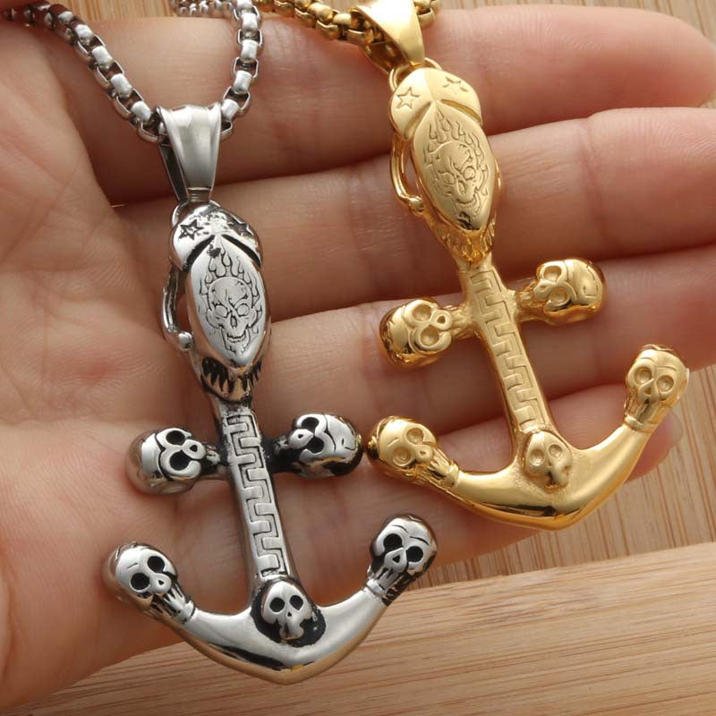 Personalized Titanium Steel Sail Anchor Pendant Necklace for Men - Trendy Punk Style