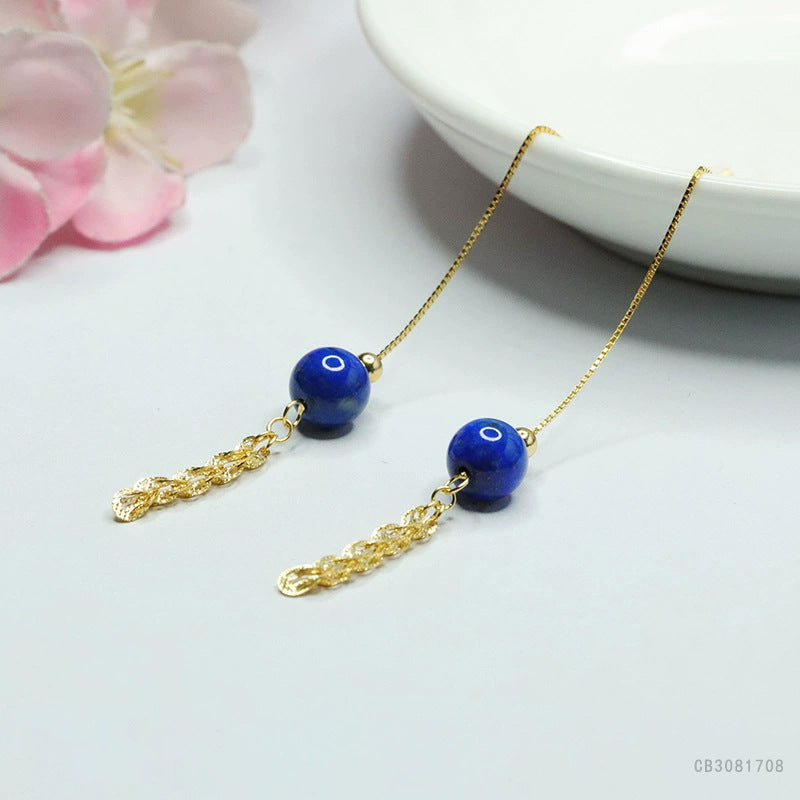 Lapis Lazuli Phoenix-Tail 925 Silver Threader Earrings