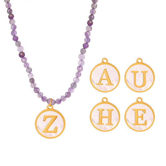 Luxurious Titanium Gold-Plated Mother-of-Pearl Pendant Necklace with Zircon Details