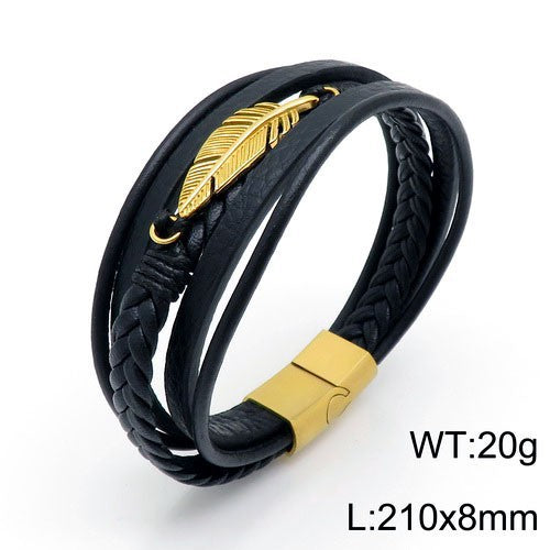 Men's Stainless Steel Feather Bracelet Planderful Layered