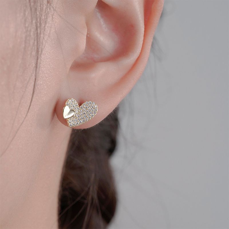 Earrings Earrings Silver Needle Wholesale Asymmetrical Love Zircon Earrings S925 Sterling Silver