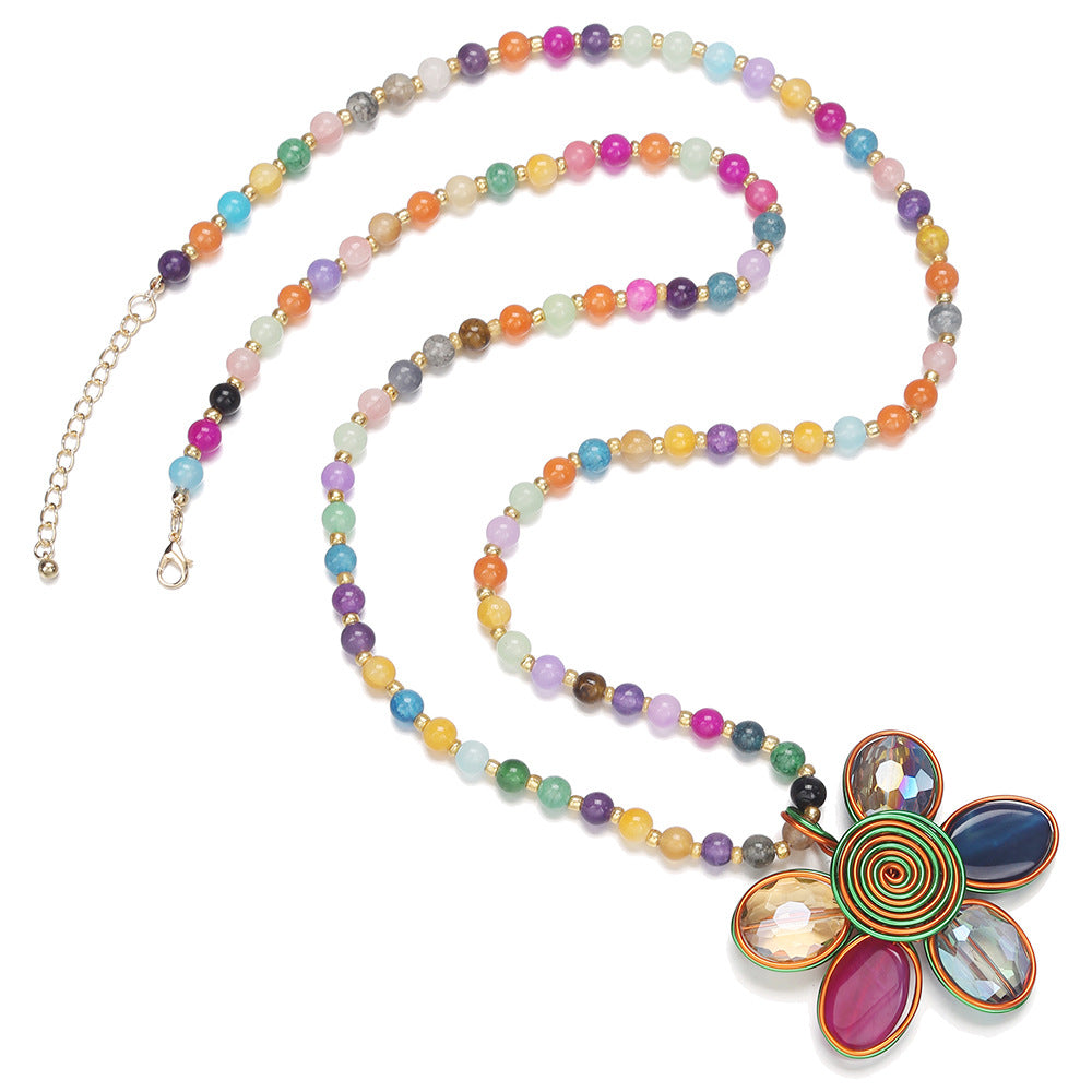 Planderful Savanna Rhythms Necklace – Handmade Glass Bead Flower Pendant