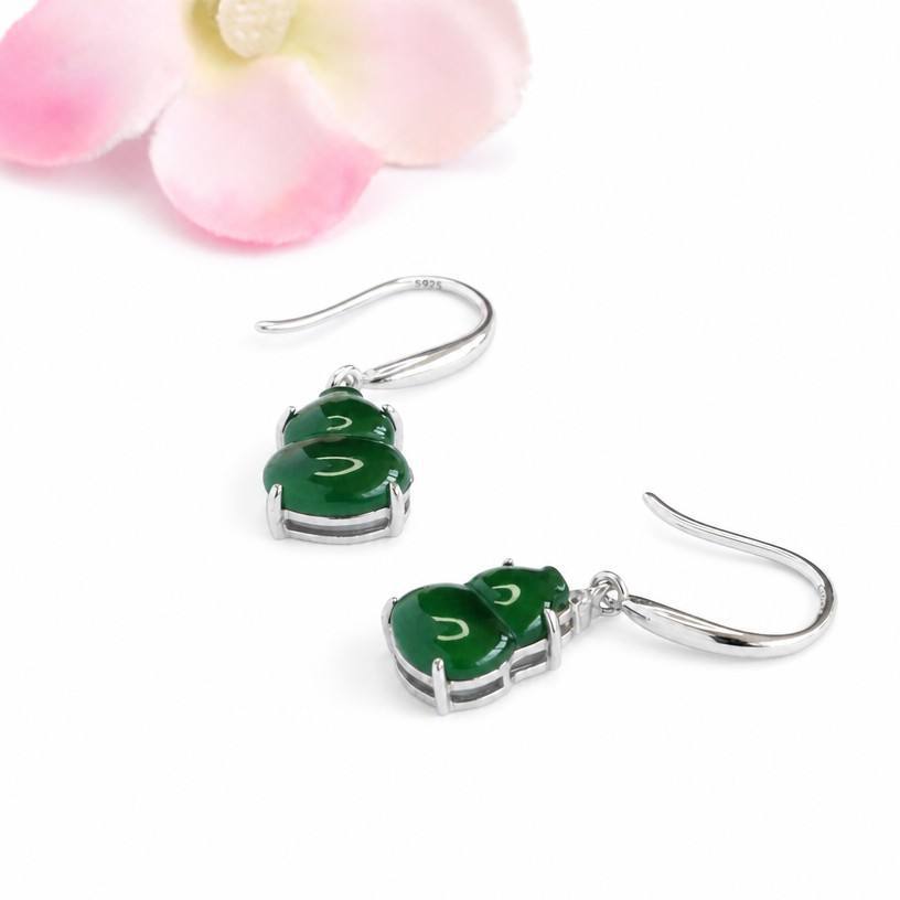 Jadeite Gourd 925 Silver Hook Earrings