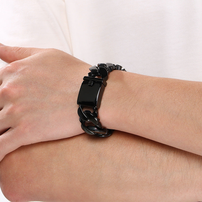 Glossy – In Europe & The United States – 21mm Stainless Steel Wavy Edge Cuban Chain Bracelet