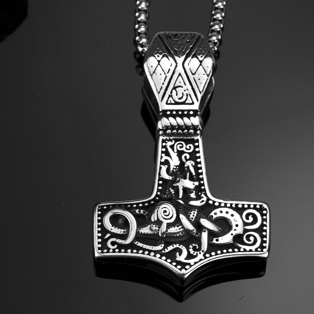 Viking Hammer Necklace Engraved Pendant Titanium Steel For Men By Planderful Norse Legacy Collection Iconic