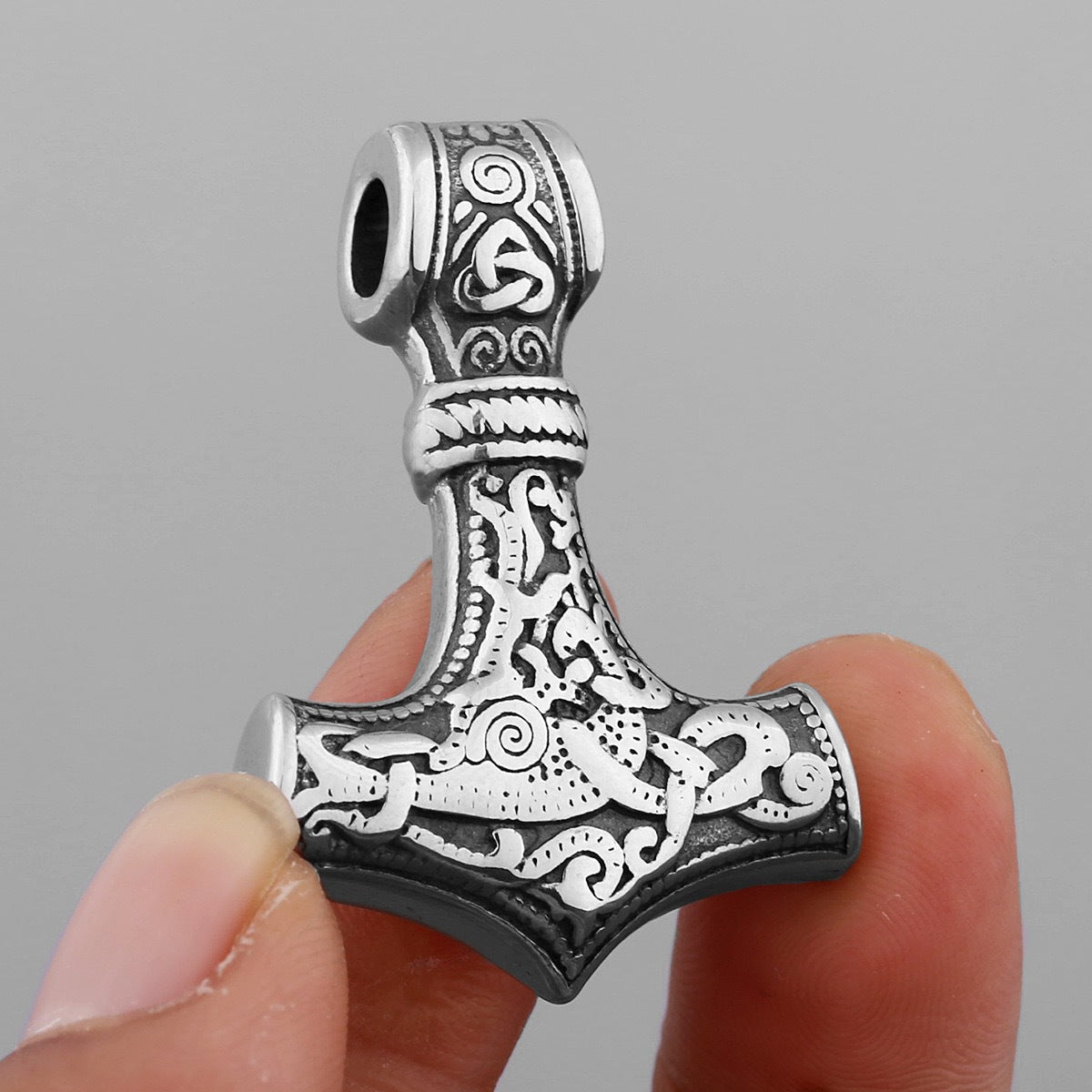 Planderful Thors Hammer Pendant Titanium Steel Necklace For Men With Bold Viking Triangle Knot Logo