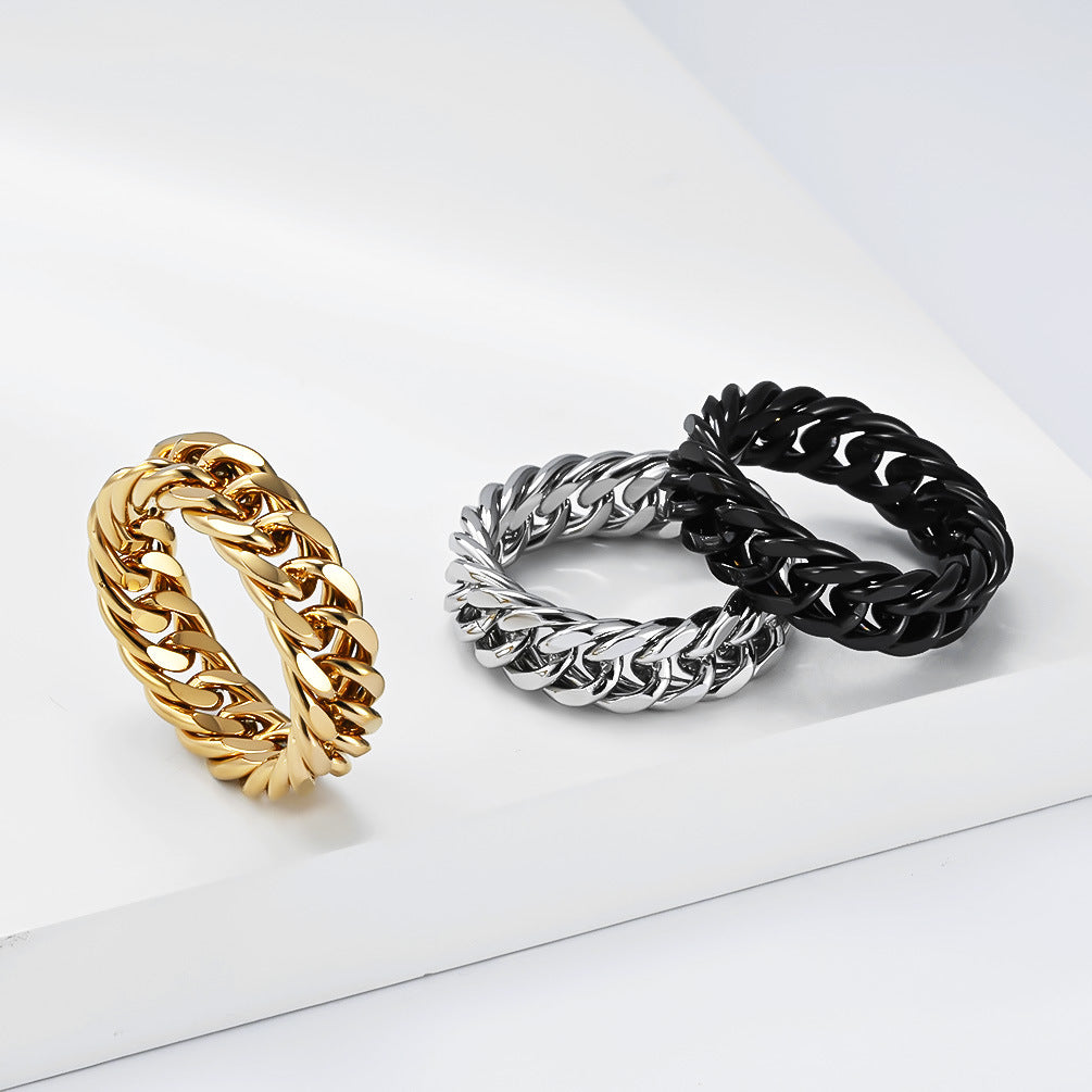 Planderful Stainless Steel Cuban Chain Ring Everyday Genie Unisex Hip Hop Fashion High End Statement Jewelry