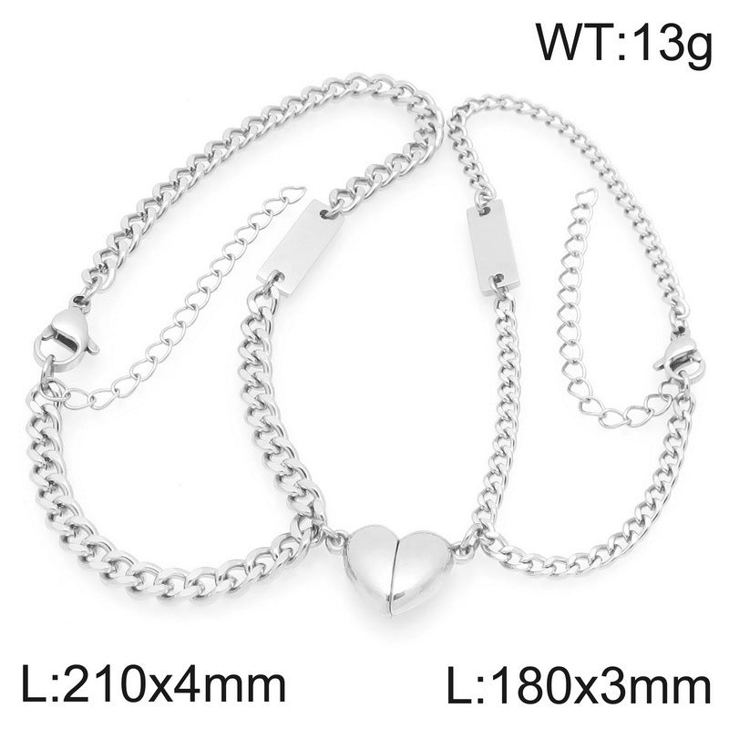 Magnetic Heart Couple Bracelet – Lettering Small Square Brand Love Titanium Steel