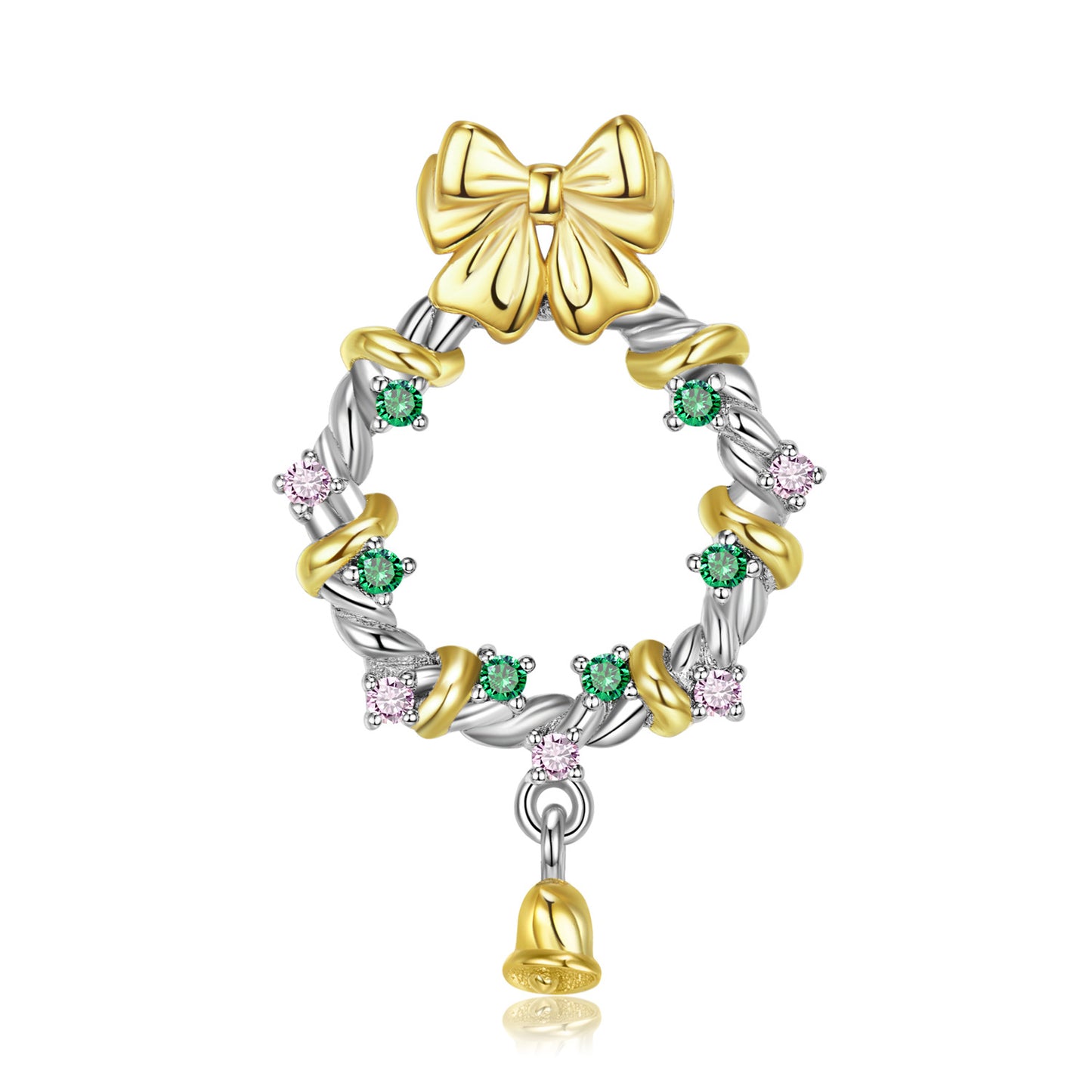 Christmas Bell Wreath Zircon Silver Necklace