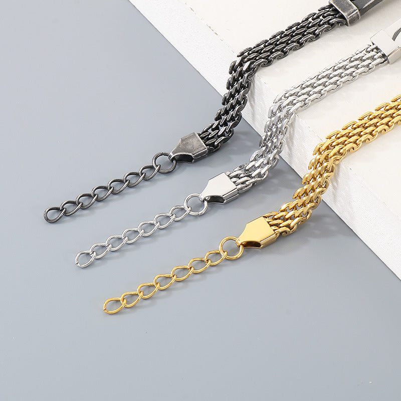 Men's Mesh Chain Stainless Steel Design Patch Curved Bar Men's Bracelet