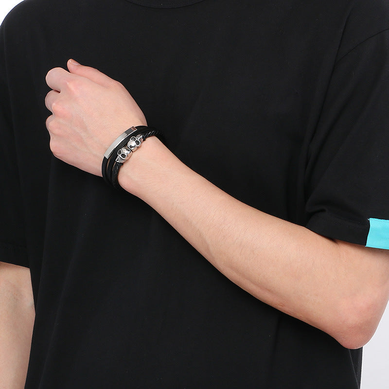 Planderful Mens Stainless Steel Skull Buckle Bracelet