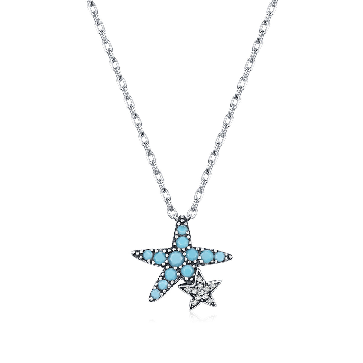 925 Sterling Silver Starfish Turquoise Necklace