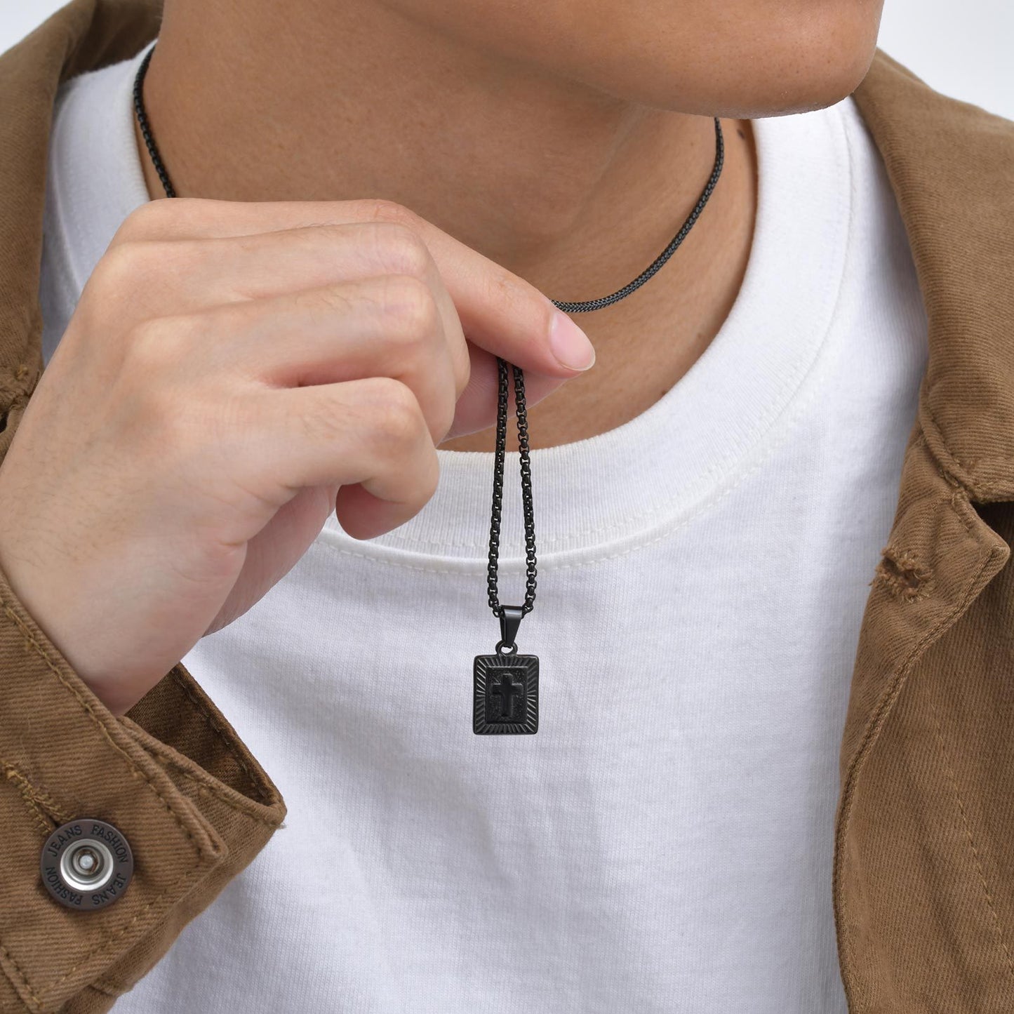 Planderful Geometric Stainless Steel Square Pendant for Men