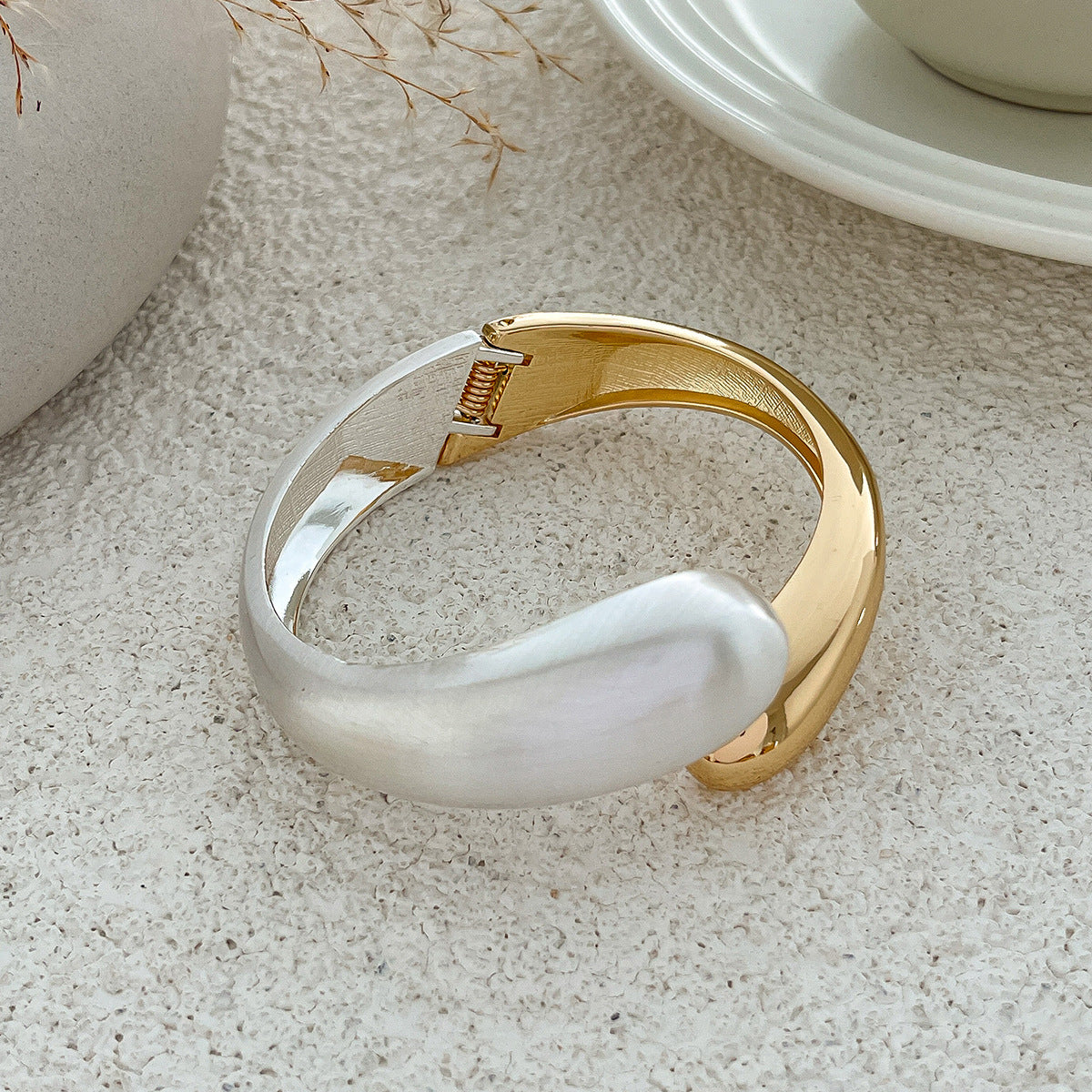 Planderful Vienna Verve Water Drop Wide Bracelet With Spring Buckle For Women, Statement Metal Jewelry