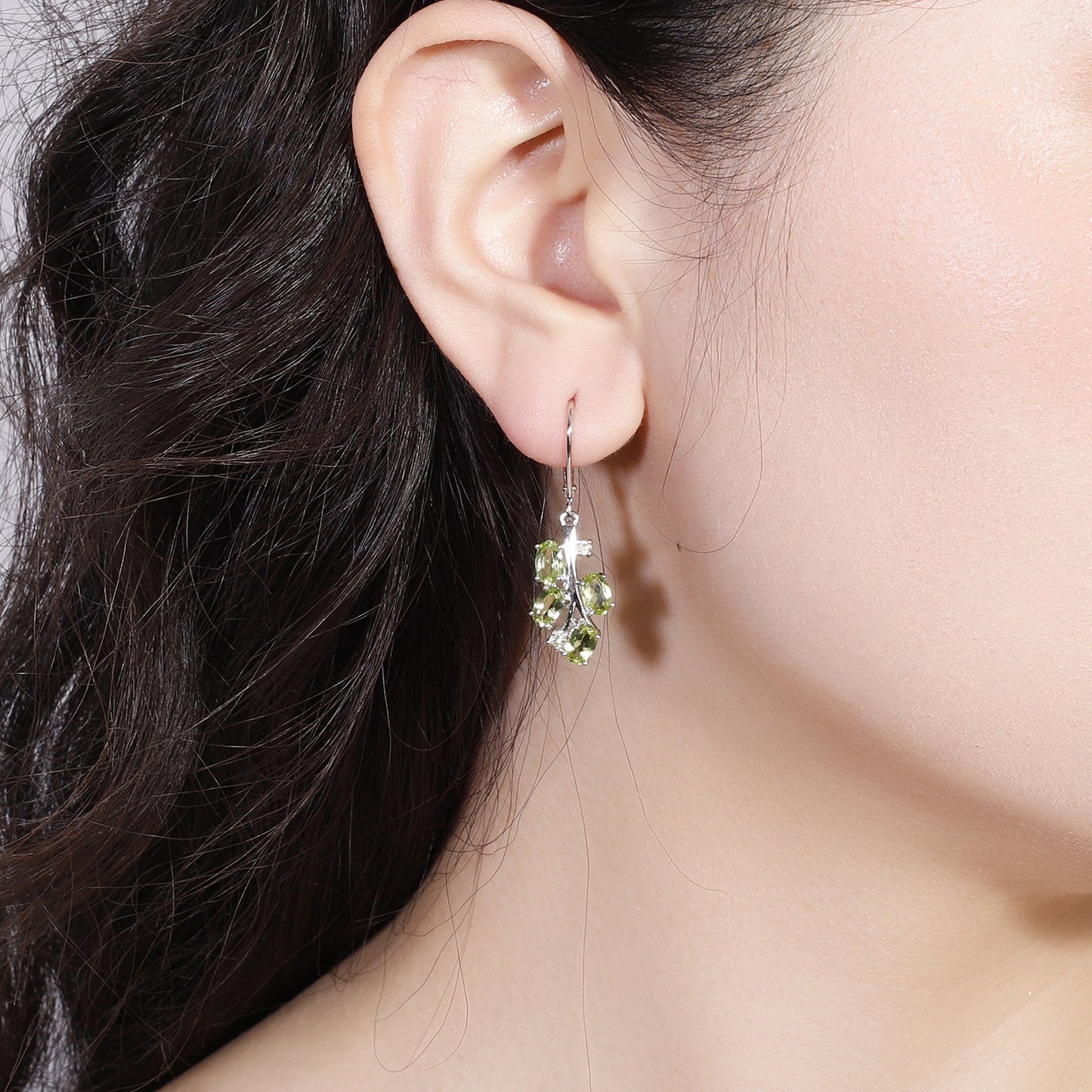 Tree Branch Natural Gemstones Silver Drop Earrings