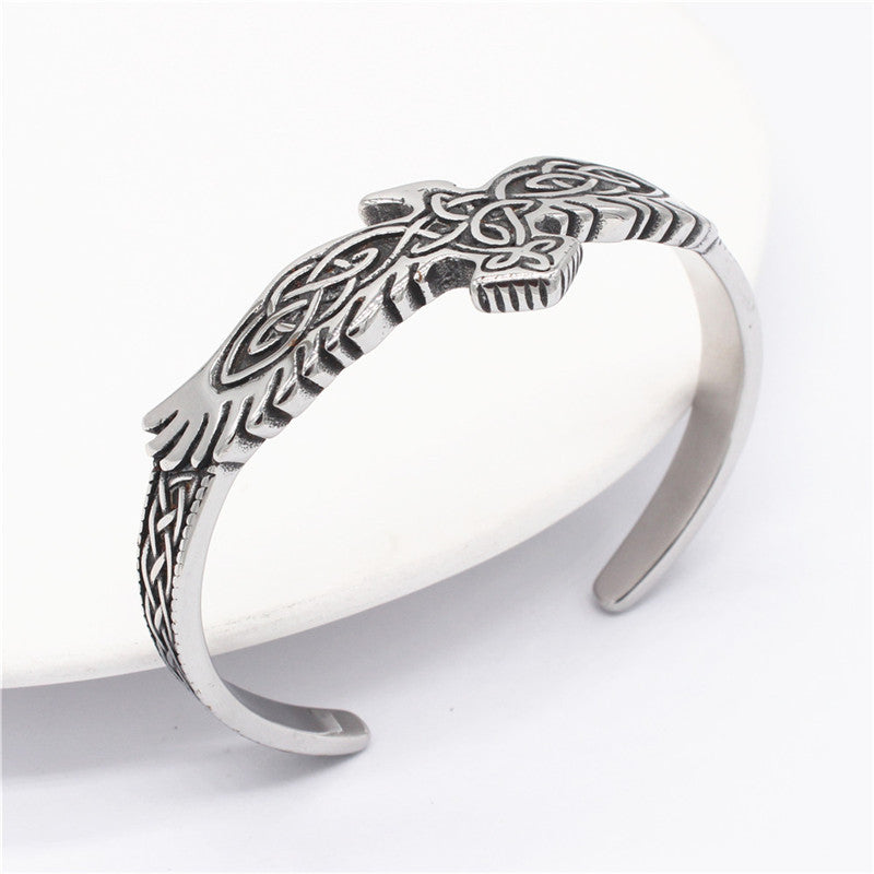 Planderful Titanium Steel Bracelet Eagle Feather Unisex Open Design For Men And Women Protection Statement