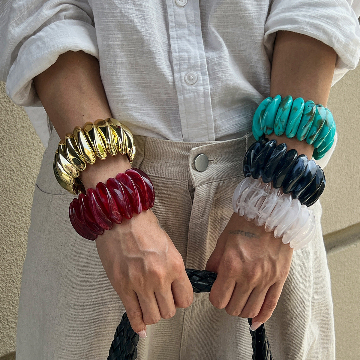 Planderful Vienna Verve Geometric Statement Bracelet For Women Bold Elastic Metal Jewelry
