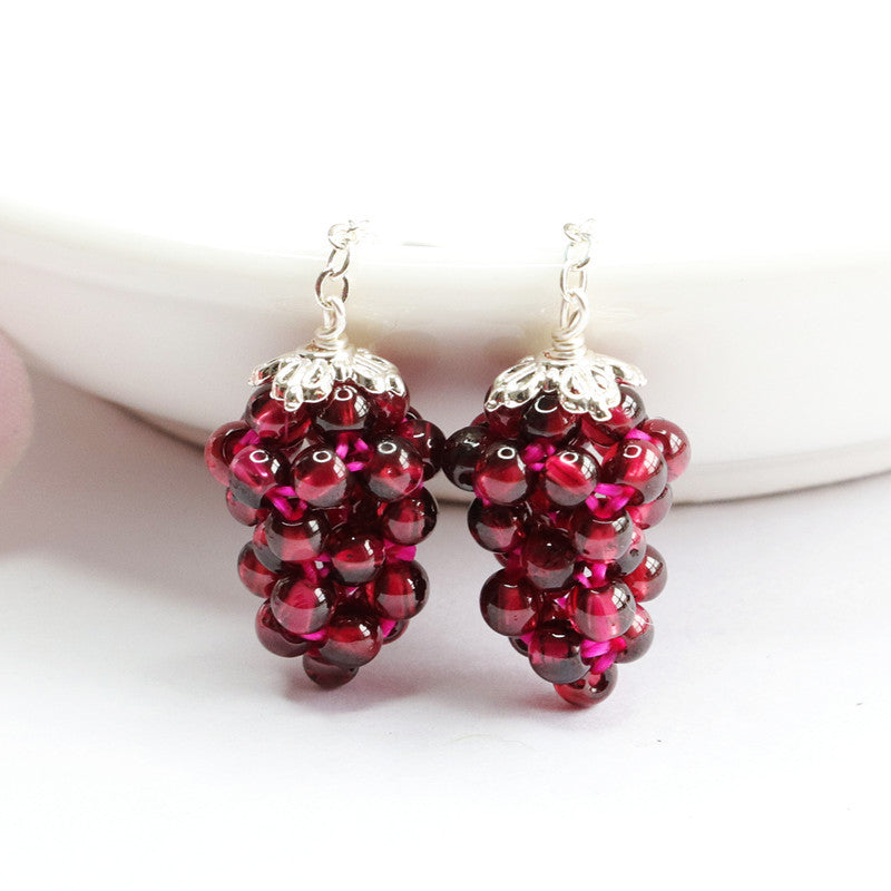 Garnet 925 Silver Hook Earrings