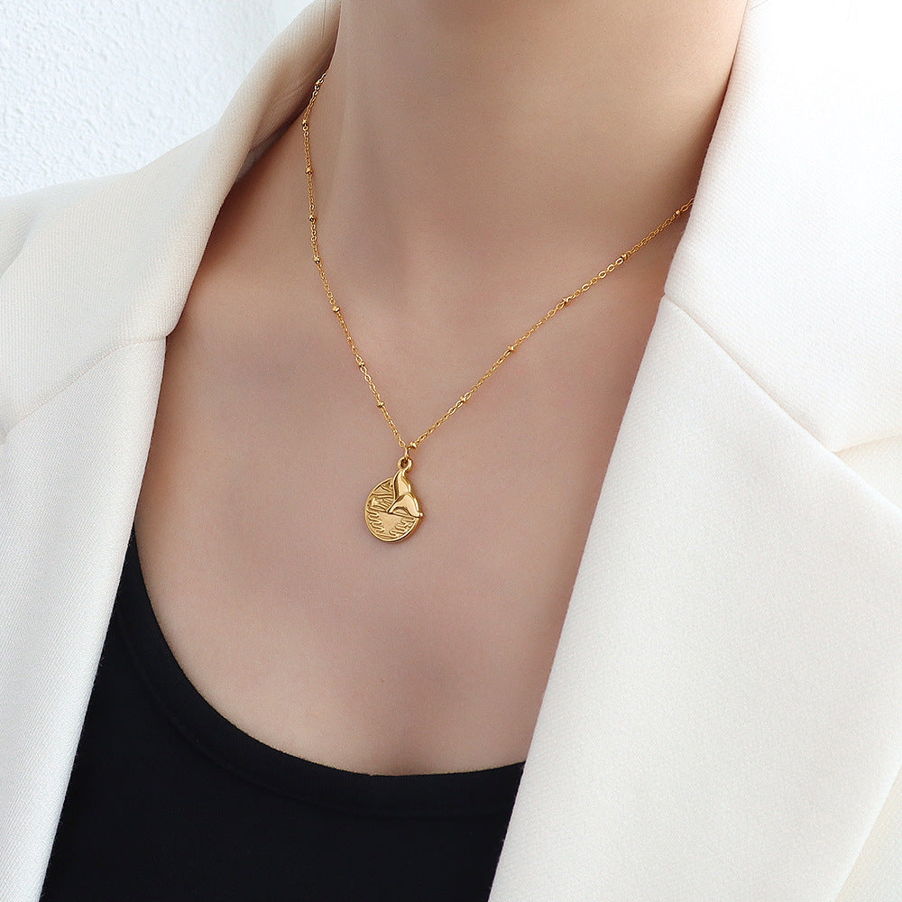 European Mermaid Medallion Pendant Necklace - 18k Gold Plated Titanium Steel Clavicle Chain