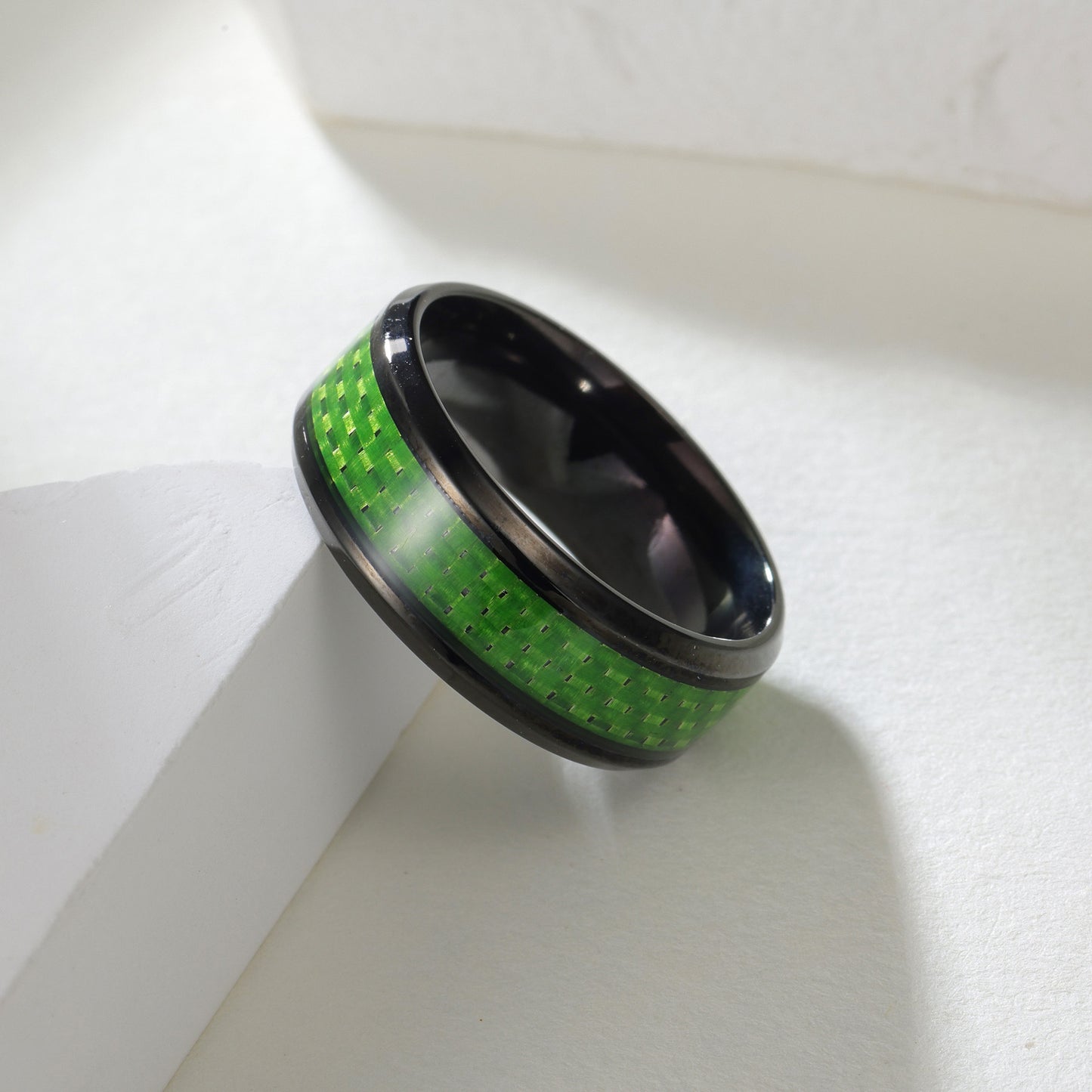 Planderful Everyday Genie Titanium Steel Ring For Men Unisex 8mm Blue Carbon Fiber Inverted Edge