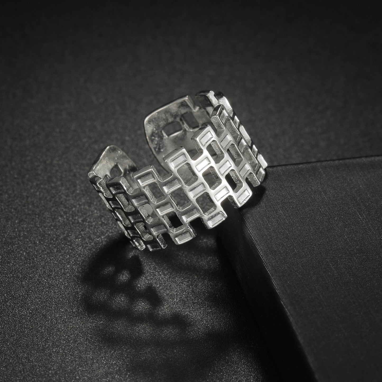 Stainless Steel Ring Geometric Hollow Design Gold Plated Adjustable Unisex Everyday Genie By Planderful Collection