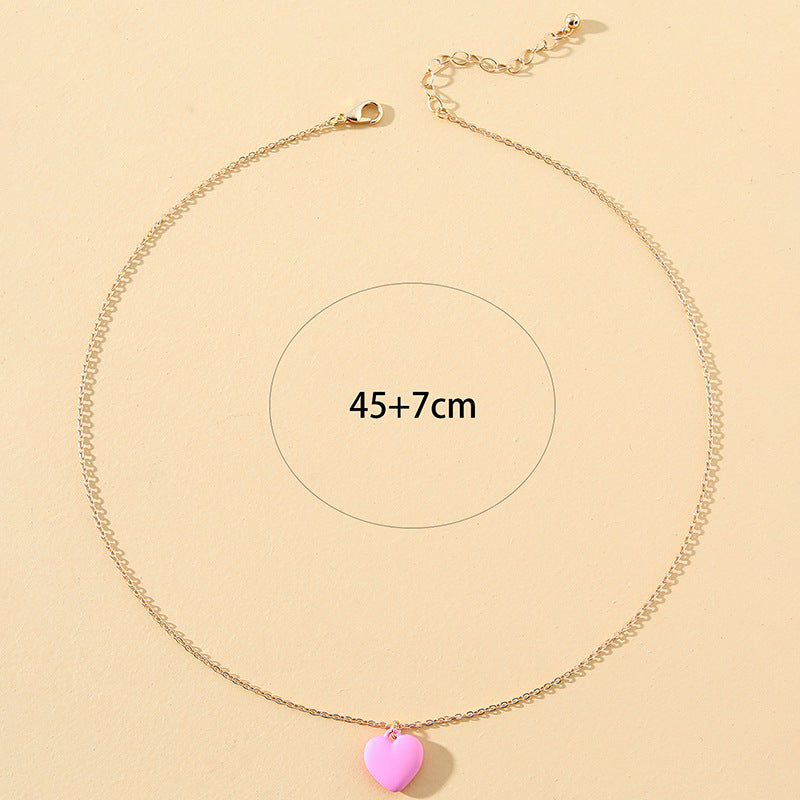 Sweet Pink Love Pendant Necklace with Delicate Chain