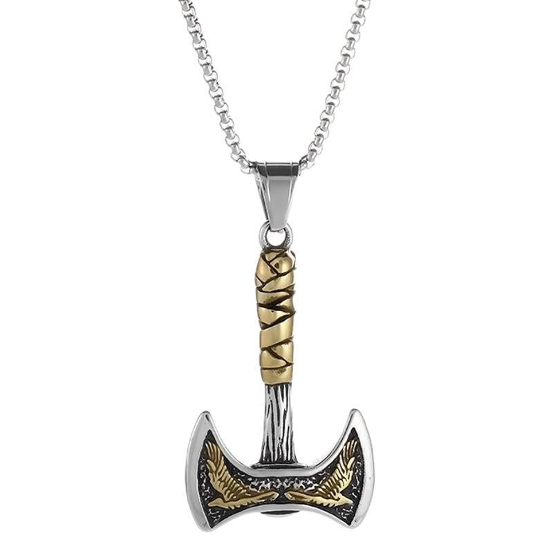 Viking Axe Pendant Necklace For Men Stainless Steel With Titanium Finish Double-Sided Bold Nordic Jewelry By Planderful