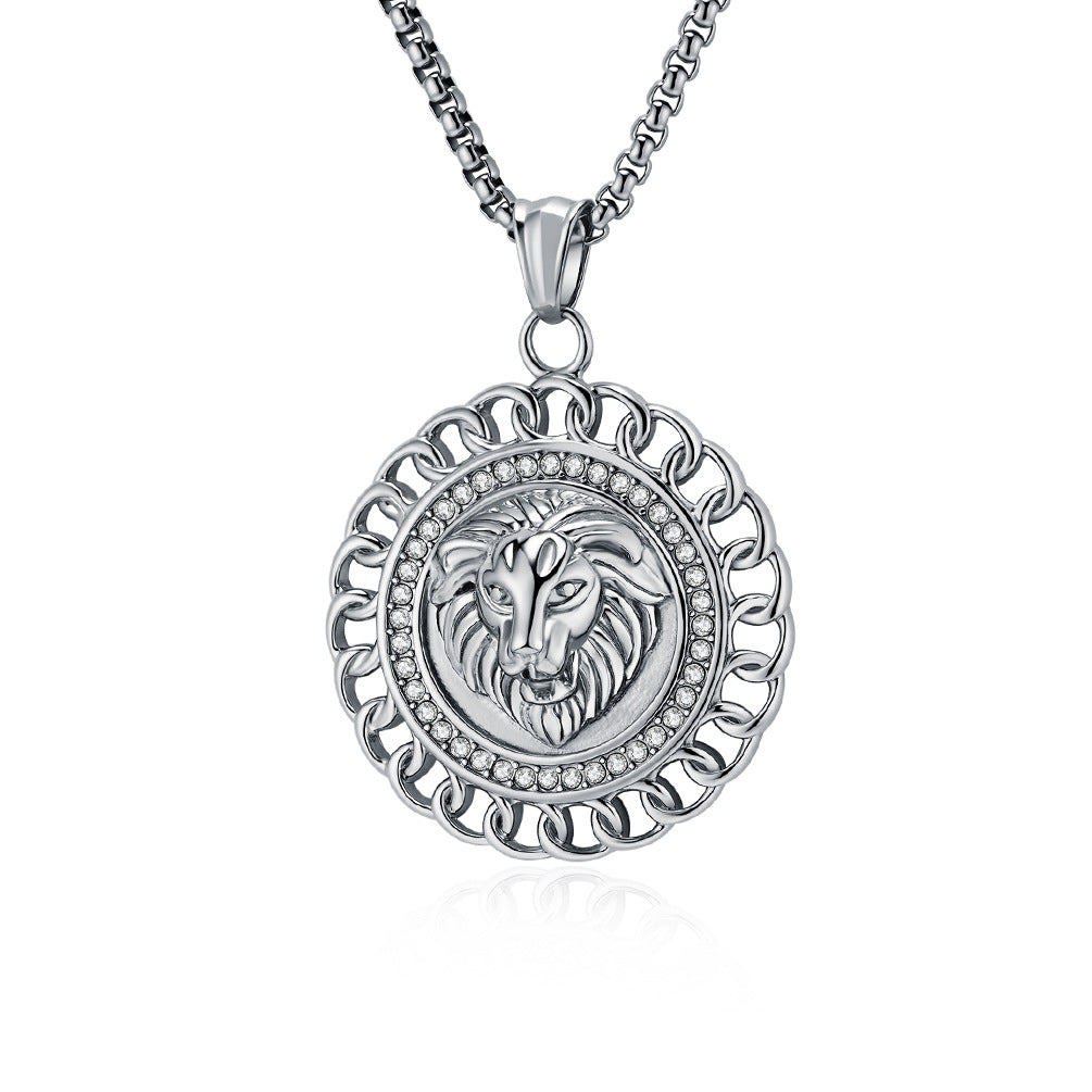 Planderful Lion Head Necklace Domineering Gold Plated Stainless Steel Hip Hop Jewelry Everyday Genie For Men