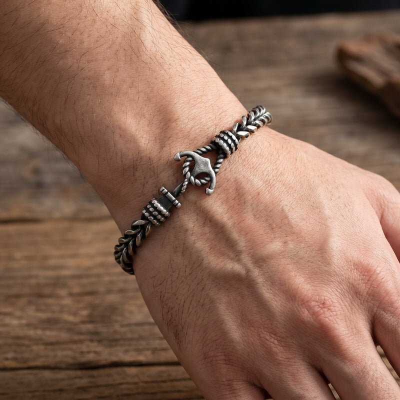 Punk Front & Back Chain Adjustable Bracelet Nautical Anchor Layered Keel Chain