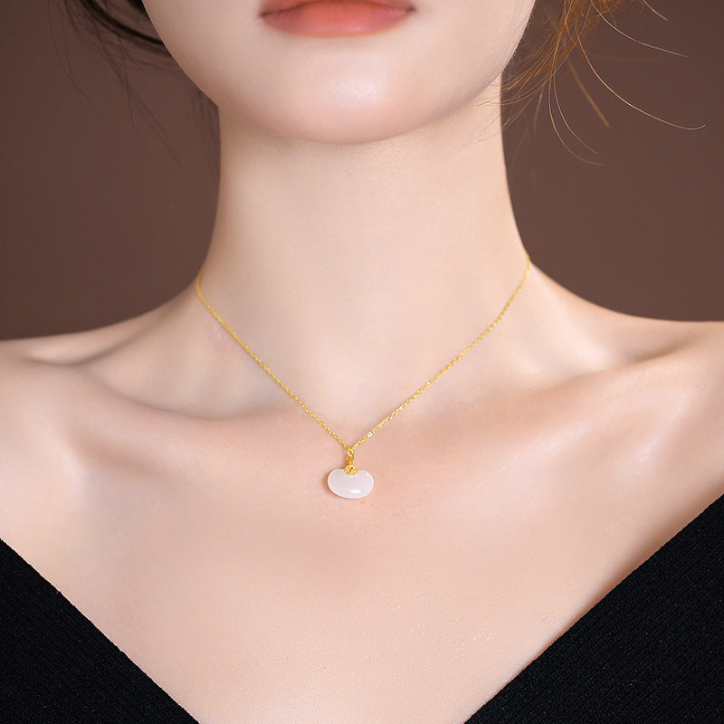Fortune's Favor S925 Silver Necklace with Hetian Jade Pendant for Women