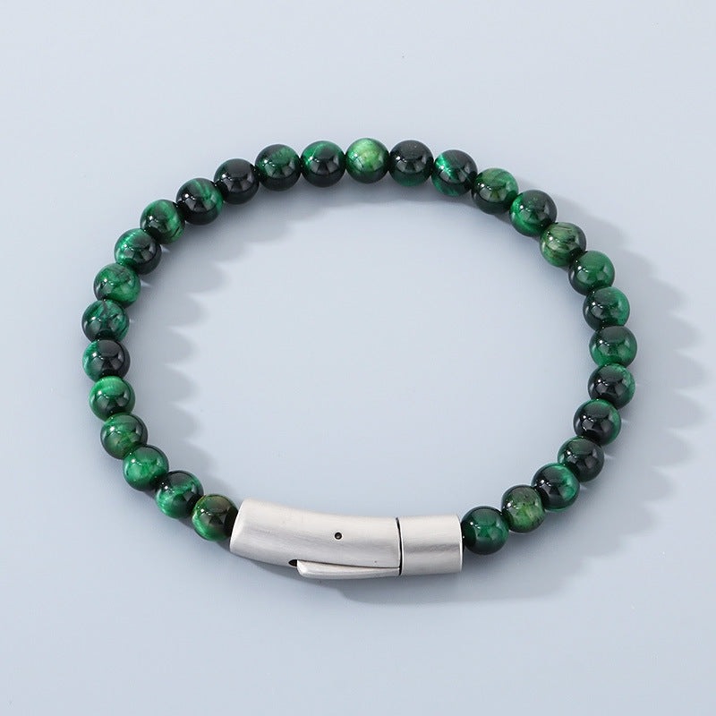 Bracelet – Tiger's Eye Stone Turquoise Magnetic Buckle Titanium Steel Men's Beaded